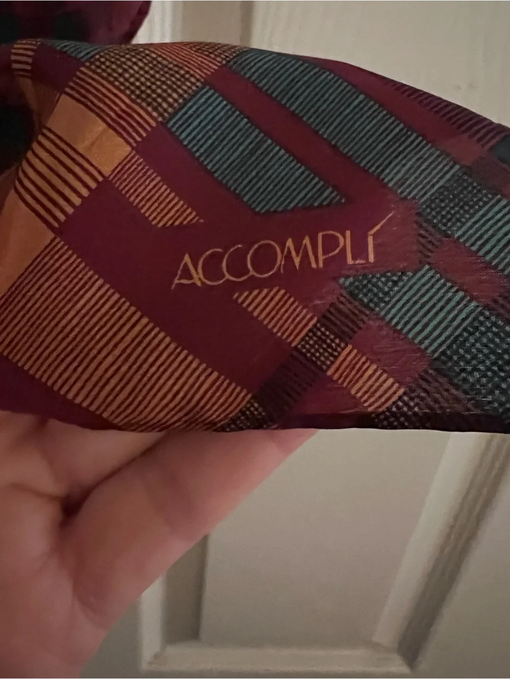 Silk Vintage Accompli Fall Colors Teal and Rust Floral Leaves Plaid Scarf Pretty